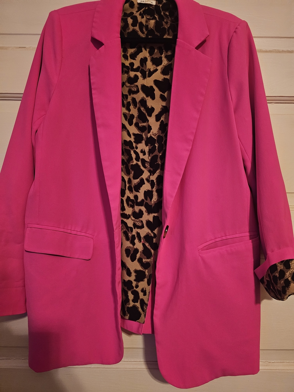 JODIFL Hot Pink Women's Blazer with Leopard Print Lining - Picture 6 of 9